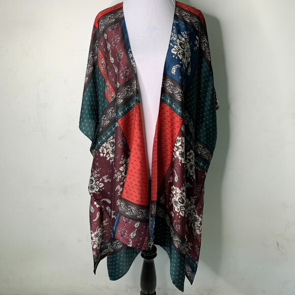 Free People Boho Mon Cheri Silky Patchwork Kimono One Size - Picture 2 of 14